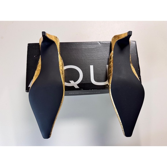 AQUA Women Gold Croc Embossed Pointed Toe Kitten Heel Mules Size 6 - Picture 4 of 7